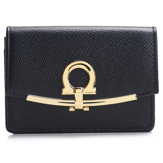 FERRAGAMO Gancini Leather Clip Card Case - Black 