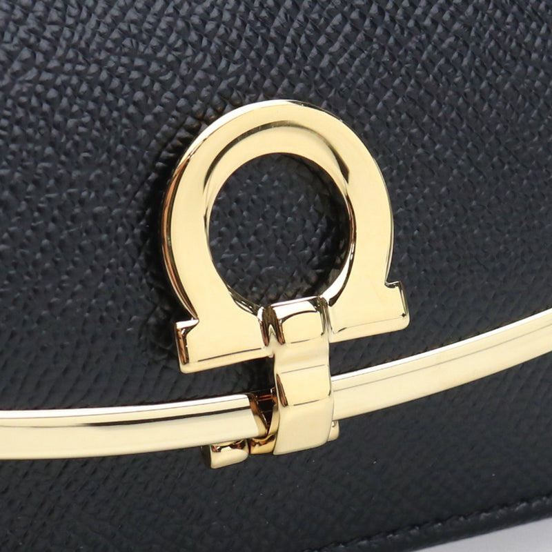 FERRAGAMO ガンチーニ レザー クリップ カードケース - ブラック