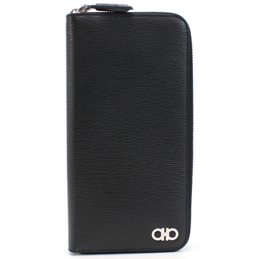 FERRAGAMO Gancini Calfskin Card Case - Black 