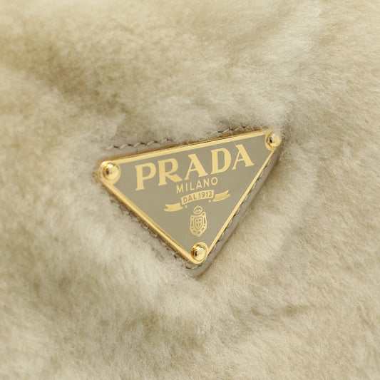 PRADA Montone Faux Fur Leather Hand Bag - Beige