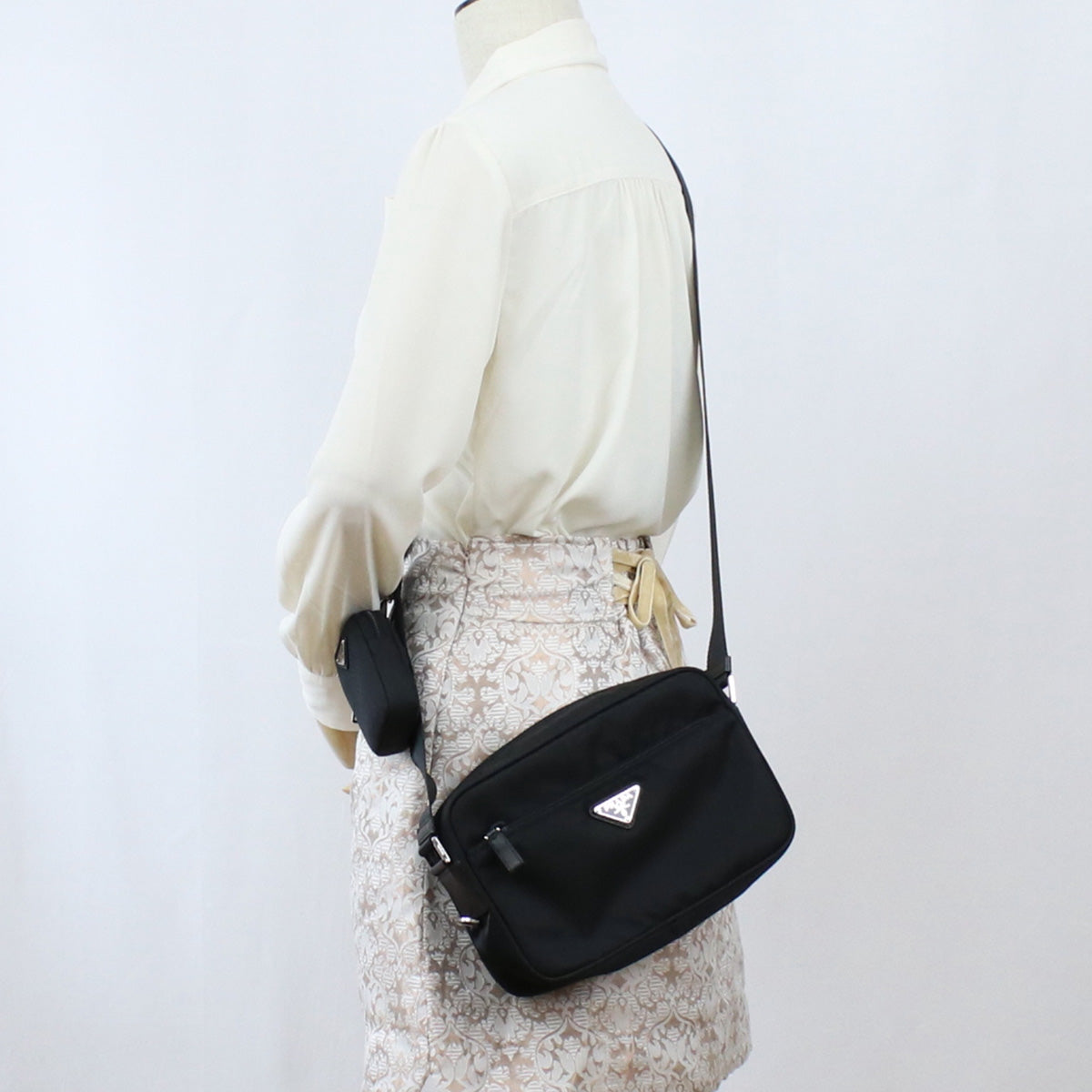 PRADA Saffiano Nylon Shoulder Bag - Black
