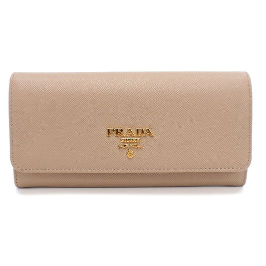 PRADA Saffiano Leather Long Wallet - Beige