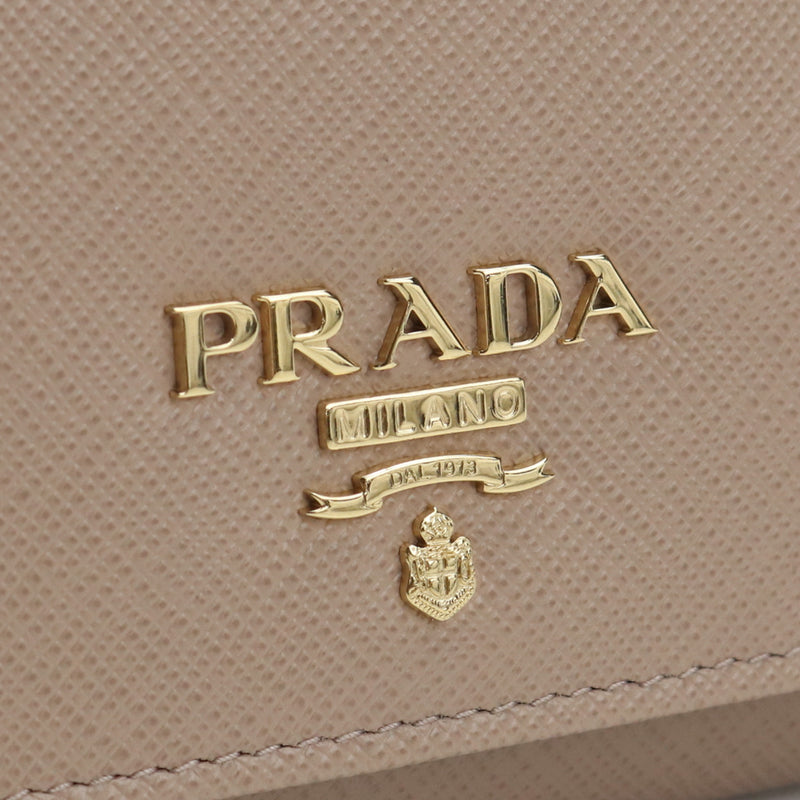 PRADA Saffiano Leather Long Wallet - Beige