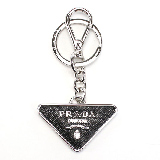 PRADA Saffiano Leather Triangle Key Chain - Black