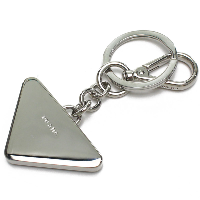 PRADA Saffiano Leather Triangle Key Chain - Black