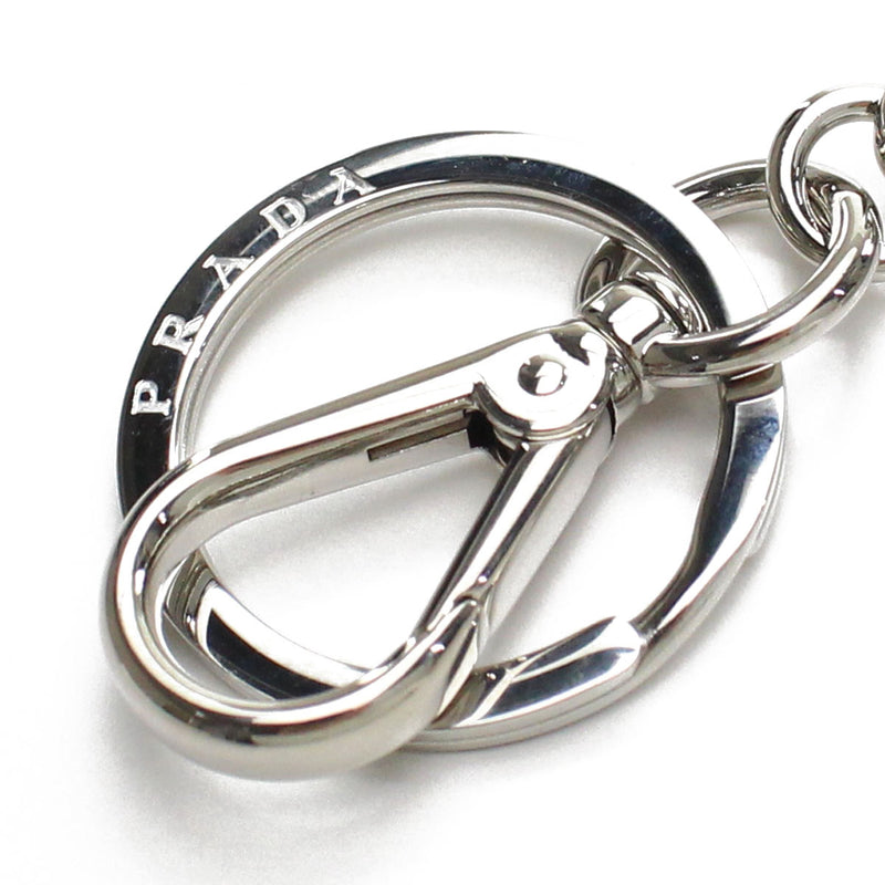 PRADA Saffiano Leather Triangle Key Chain - Black