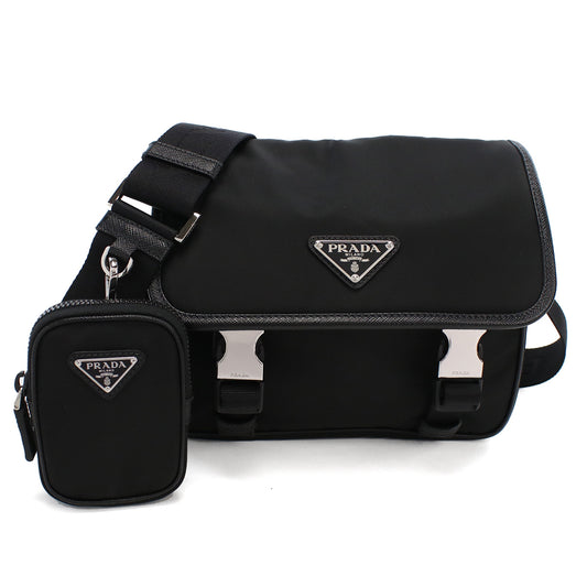 PRADA Re-Nyron And Saffiano Leather Shoulder Bag - Black
