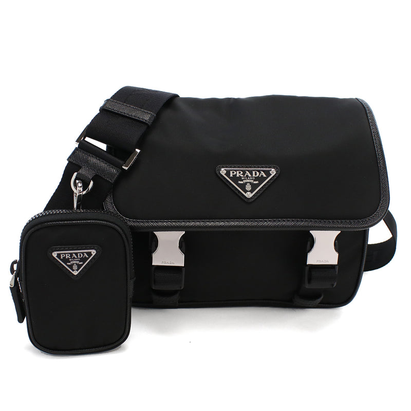 PRADA Re-Nyron And Saffiano Leather Shoulder Bag - Black