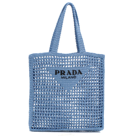 PRADA Raffia Tote Bag - Blue 