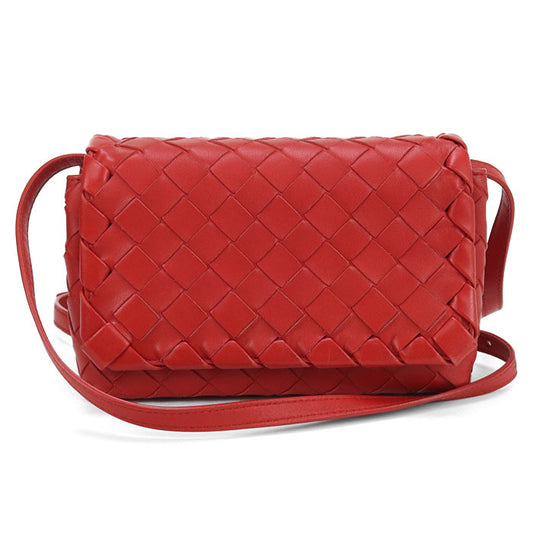 BOTTEGA VENETA Intrecciato Leather Shoulder Bag - Red