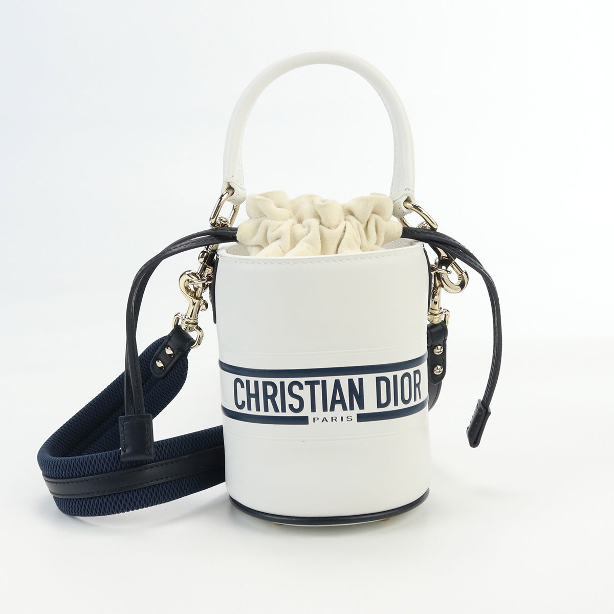 Dior Vibe Micro Bucket Bag Pochette Leather Shoulder Bag - White