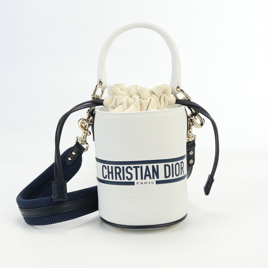 Dior Vibe Micro Bucket Bag Pochette Leather Shoulder Bag - White