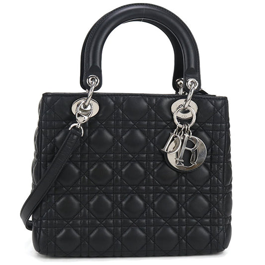 Dior Lady Dior Medium Lambskin Handbag/Shoulder Bag - Black
