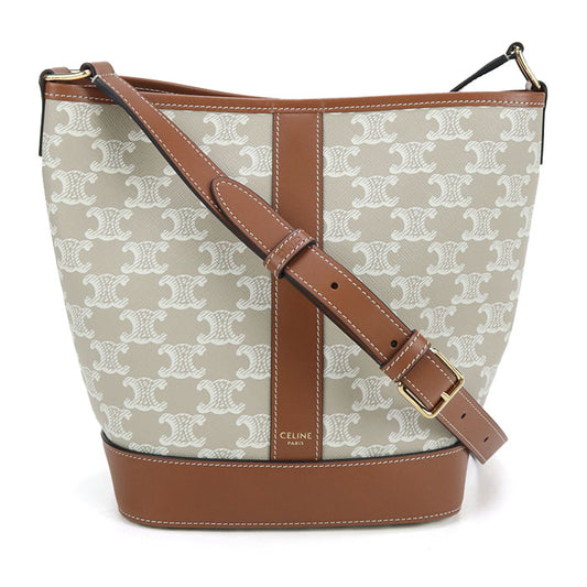CELINE Small Bucket Triomphe Canvas Shoulder Bag - Beige