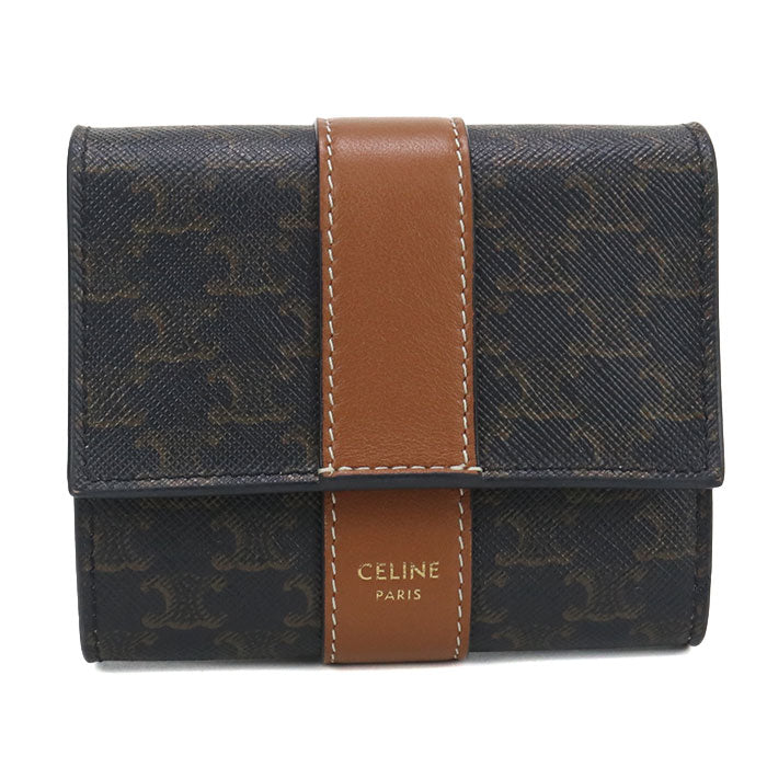 CELINE Triomphe Canvas Small Trifold Wallet in PVC - Brown