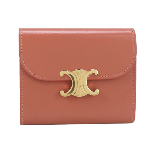 CELINE Small Flap Compact Wallet Triomphe Three Fold Calfskin -Orange
