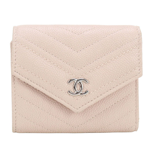 CHANEL Chevron Tri-fold Compact Wallet With Coin Case - Baby Pink