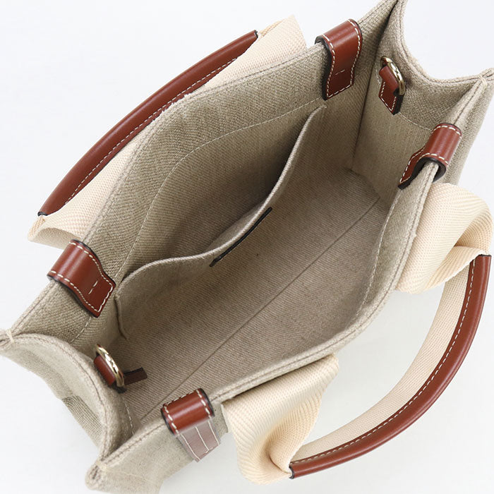 Chloe スモール ウッディ リネン トートバッグ ショルダーバッグ - ベージュ