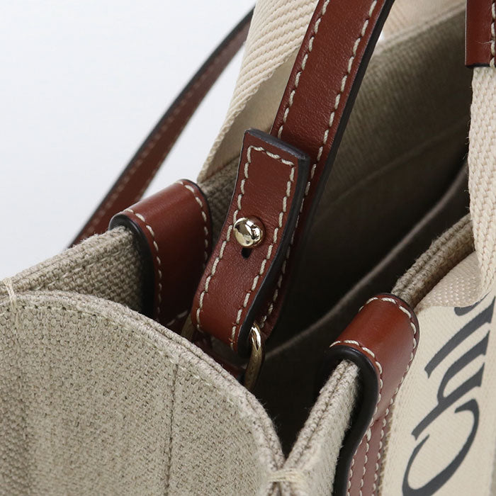 Chloe スモール ウッディ リネン トートバッグ ショルダーバッグ - ベージュ