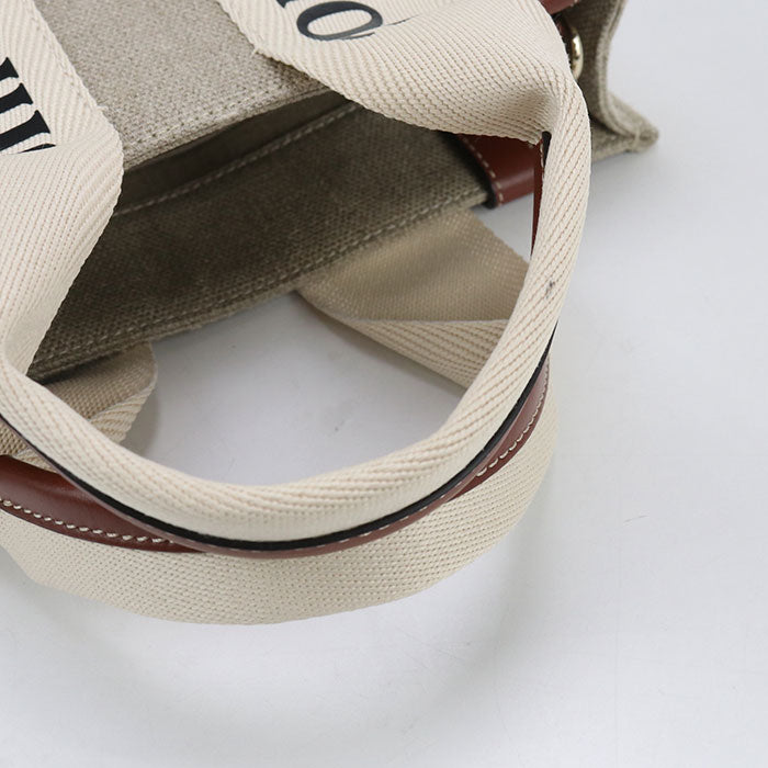 Chloe スモール ウッディ リネン トートバッグ ショルダーバッグ - ベージュ