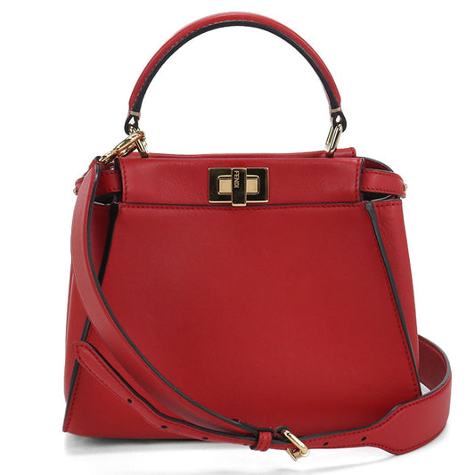 FENDI Peekaboo Mini Leather Handbag/Shoulder Bag - Red
