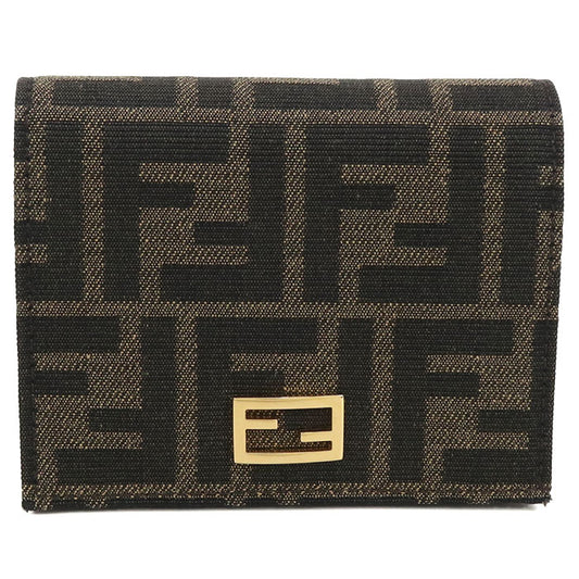 FEND FF Logo Jacquard Bi-fold Compact Wallet - Dark Brown