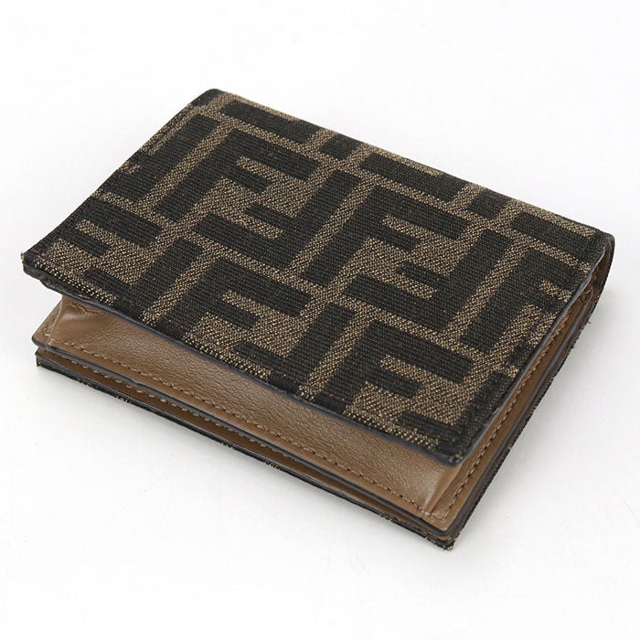FEND FF Logo Jacquard Bi-fold Compact Wallet - Dark Brown