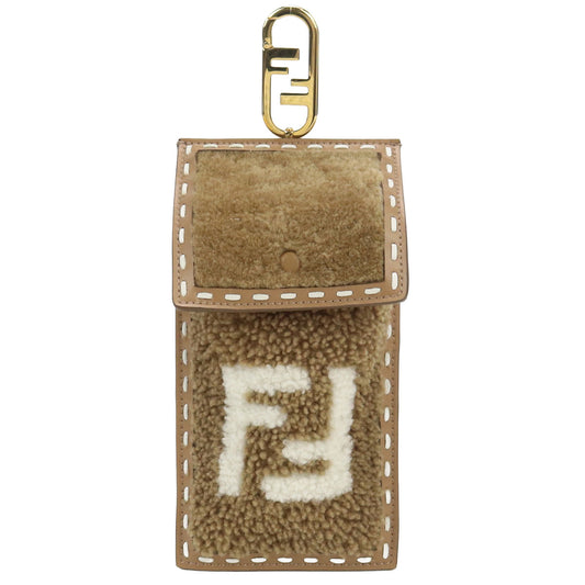 FENDI FF Shearling Pouch Phone Case - Brown