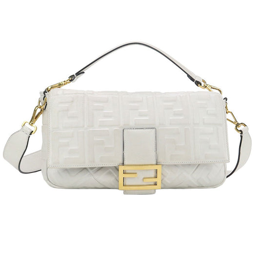FENDI Baguette Large Leather Hand Bag Shoulder Bag - White