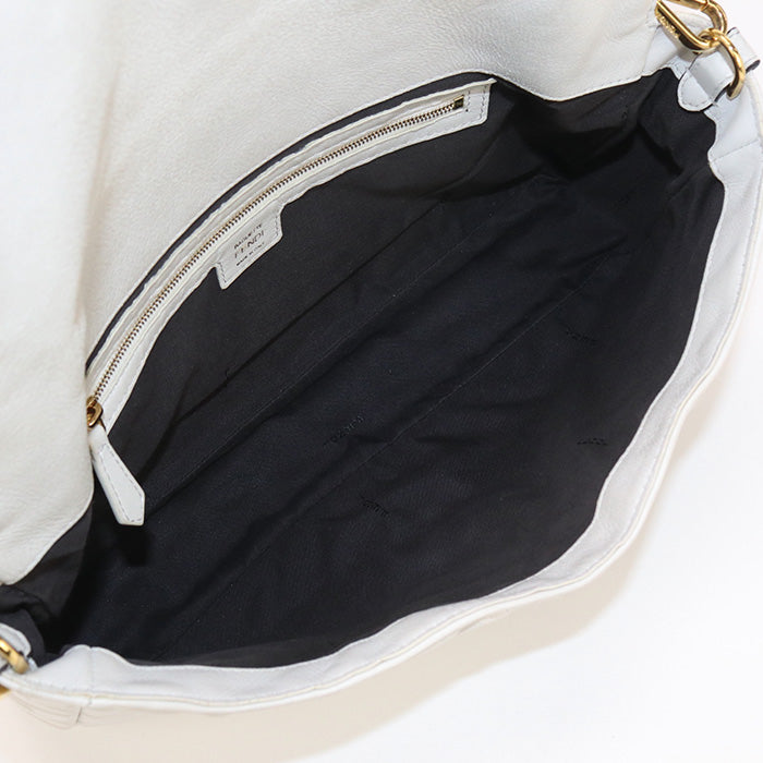 FENDI Baguette Large Leather Hand Bag Shoulder Bag - White