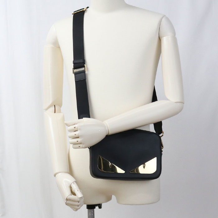 FENDI モンスター レザー ショルダーバッグ - ブラック