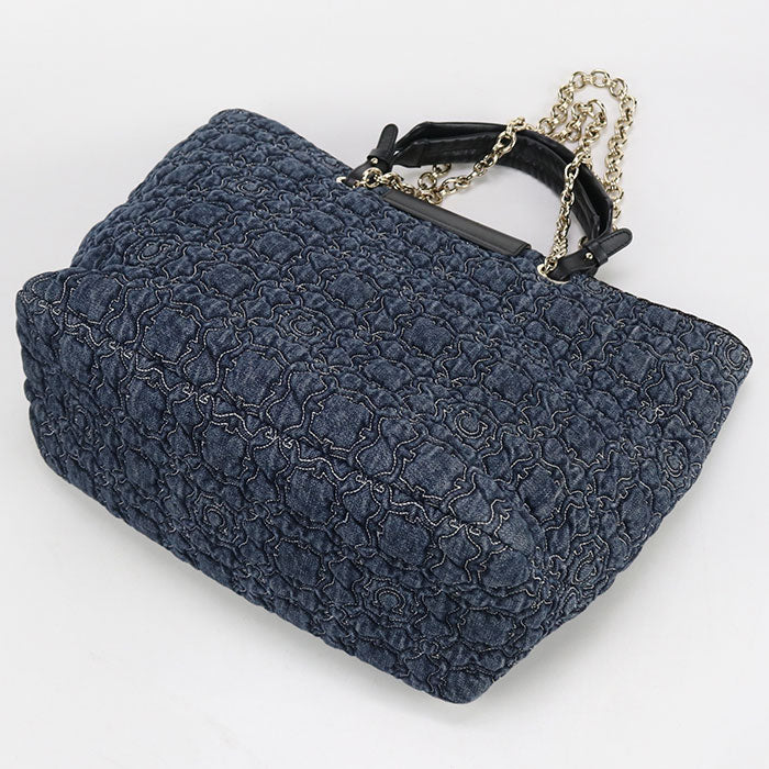 FERRAGAMO ガンチーニ デニム トートバッグ ショルダーバッグ - ネイビー