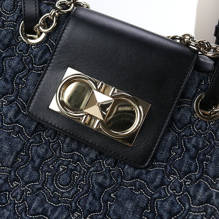 FERRAGAMO ガンチーニ デニム トートバッグ ショルダーバッグ - ネイビー