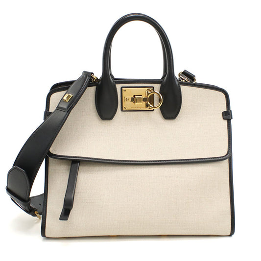 FERRAGAMO Gancini Canvas Tote Bag/Shoulder Bag - White