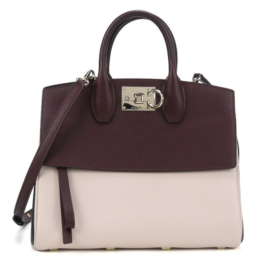 FERRAGAMO Gancini Calfskin Handbag/Shoulder Bag - Pink and Brown