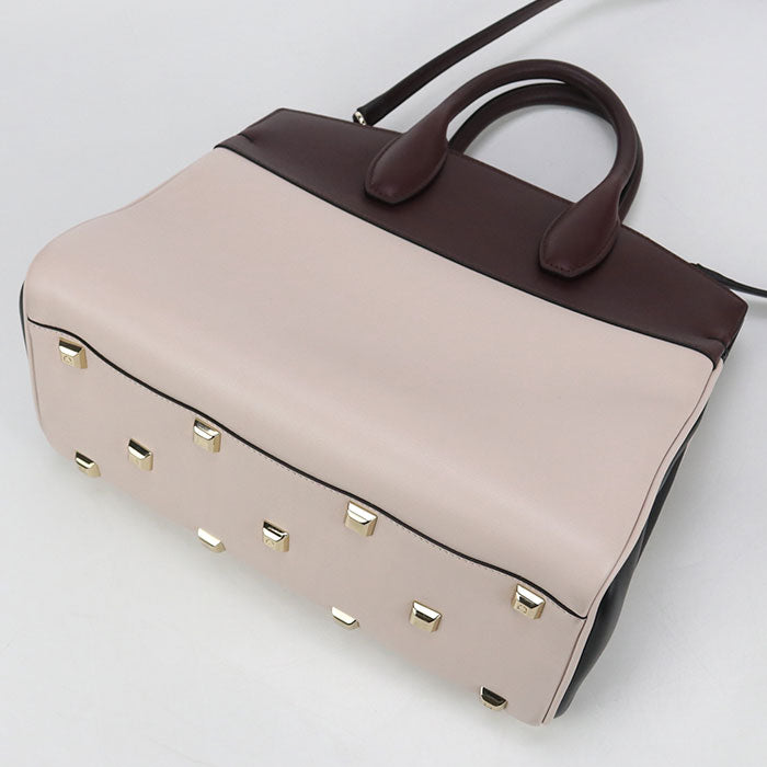 FERRAGAMO Gancini Calfskin Handbag/Shoulder Bag - Pink and Brown