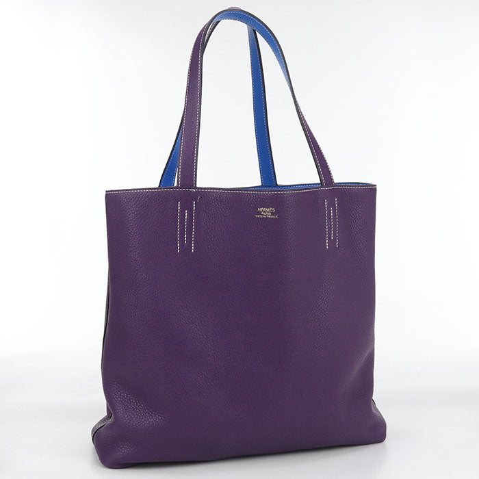 HERMES Double Sens 36 Taurillon Clemence Tote Bag - Blue