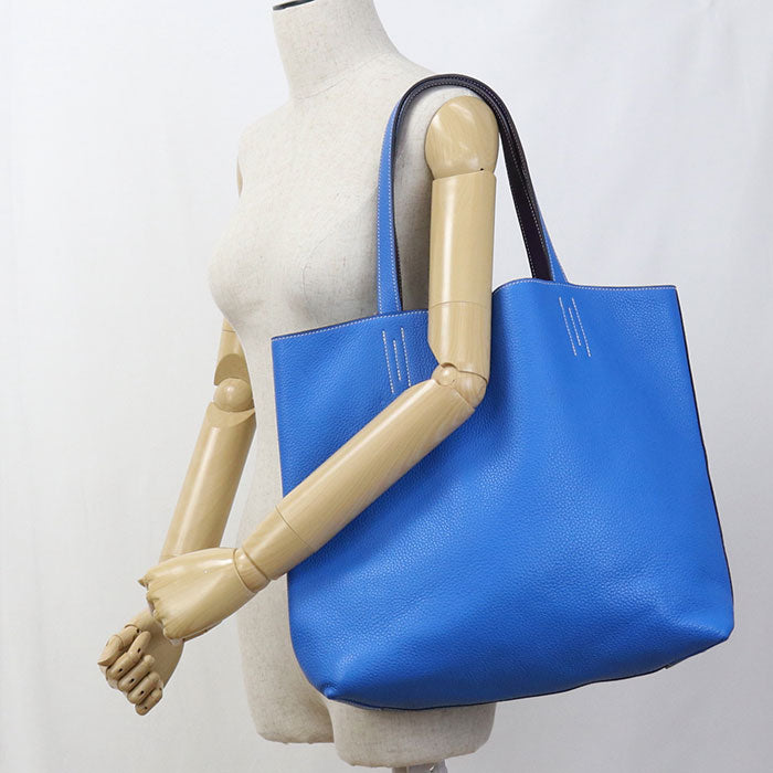 HERMES Double Sens 36 Taurillon Clemence Tote Bag - Blue