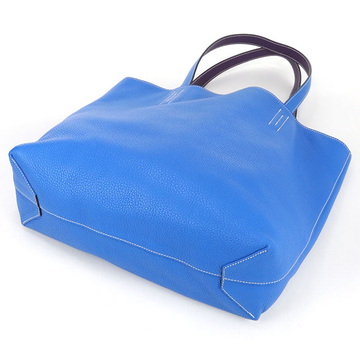 HERMES Double Sens 36 Taurillon Clemence Tote Bag - Blue