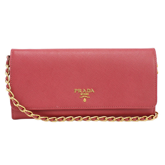 PRADA Saffiano Leather Chain Wallet - Pink
