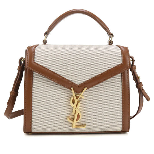 SAINT LAURENT Cassandra Canvas Leather Hand Bag - Brown × Beige