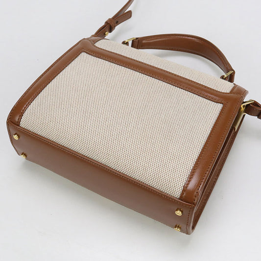 SAINT LAURENT Cassandra Canvas Leather Hand Bag - Brown × Beige